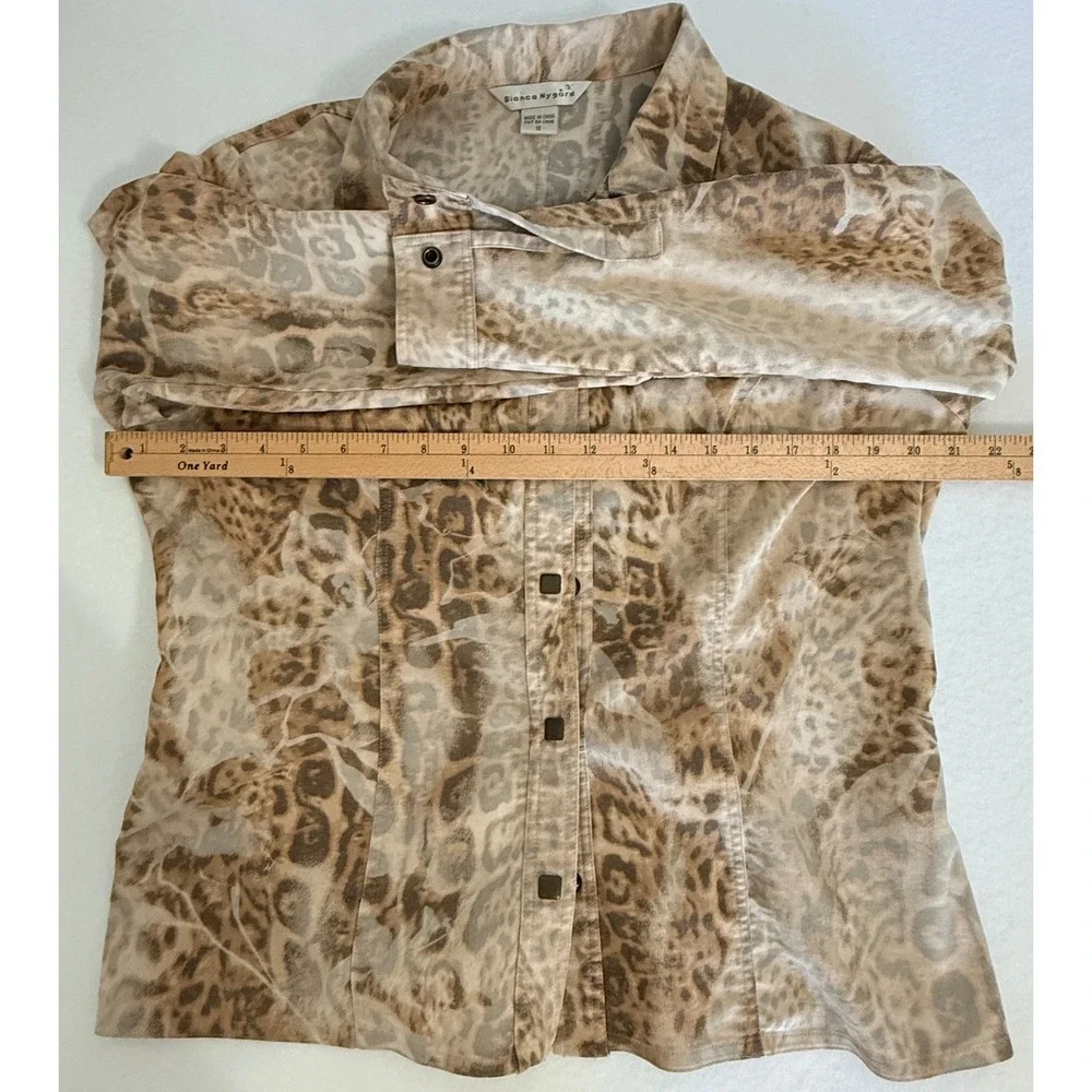Bianca Nygard Womens 12 Tan‎ Animal Print Button Front Cotton Blend Stretch